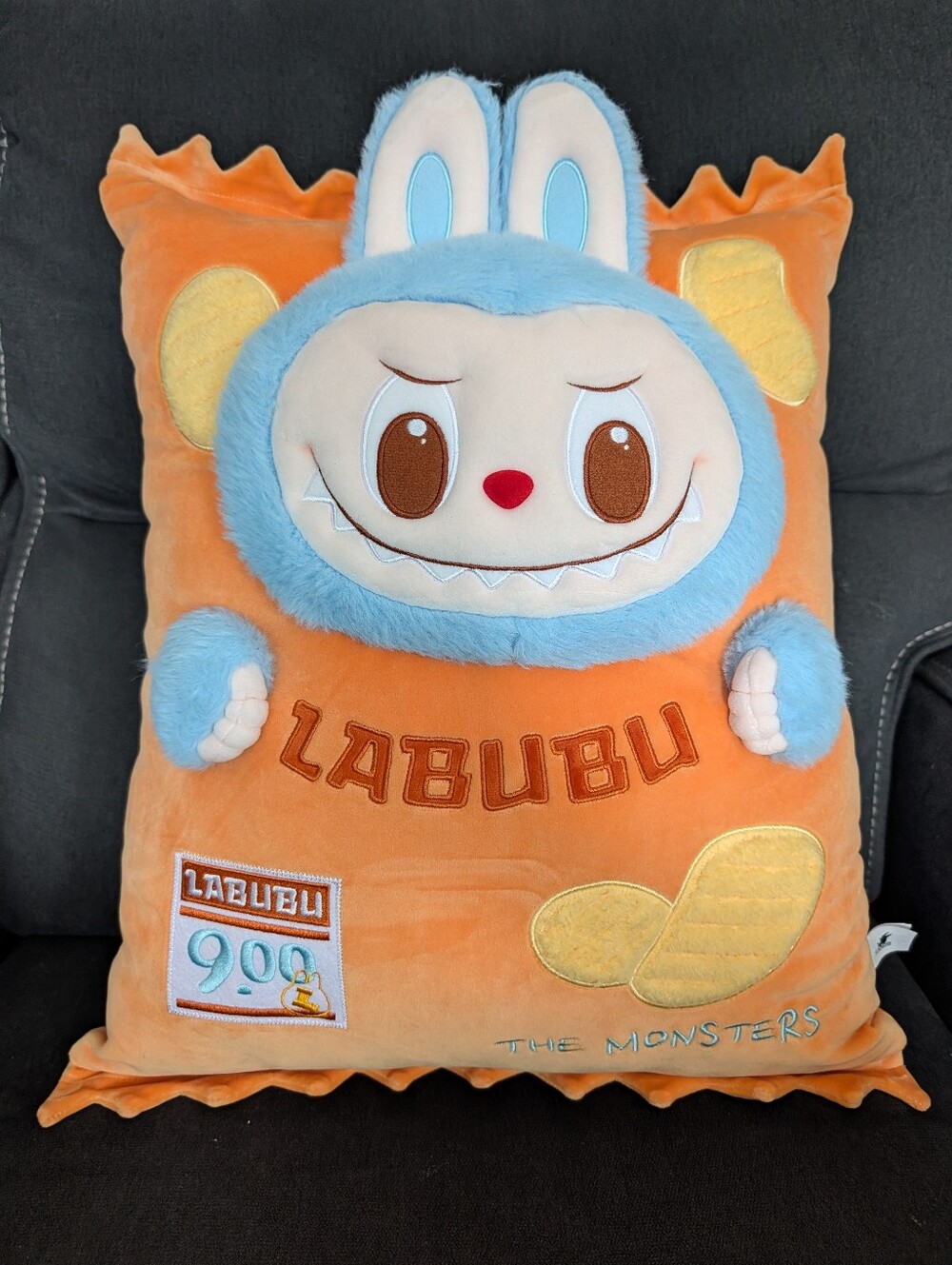 Labubu Plush Pillow - Orange & Light Blue Character Cushion